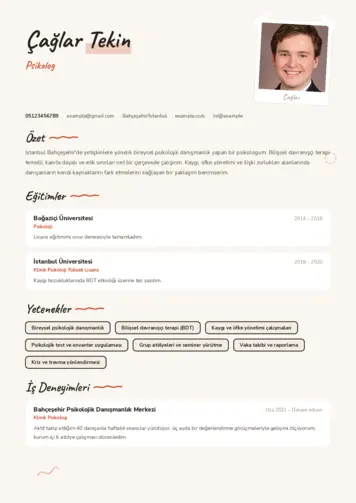 Psikolog CV Örnekleri cv indir